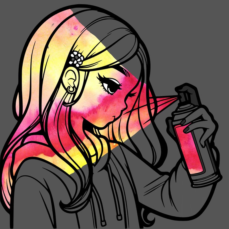a realistic girl spray painting