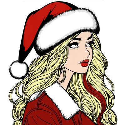 realistic girl in santa hat