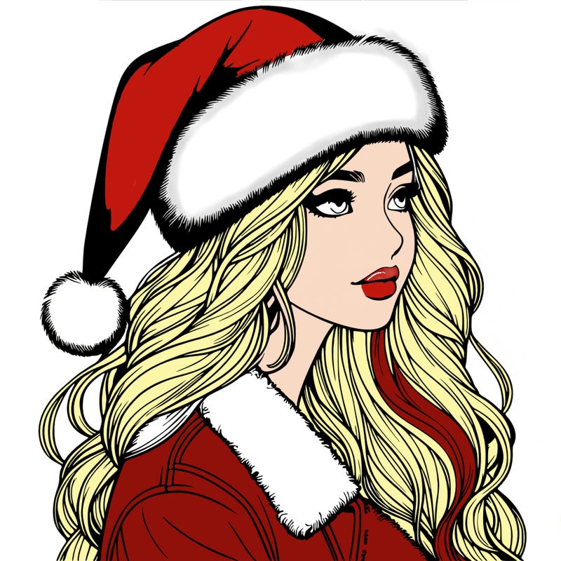 realistic girl in santa hat