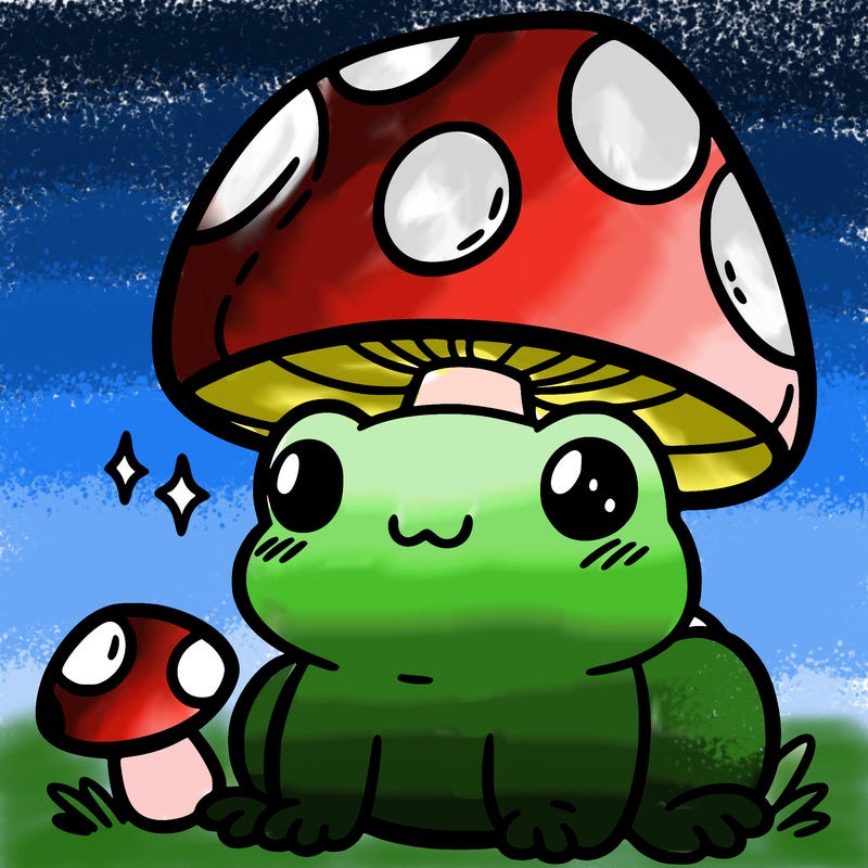 a cute frog with a mushroom hat