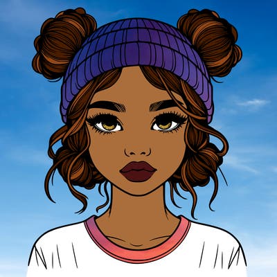 realistic girl with buns in her hair with a beanie on