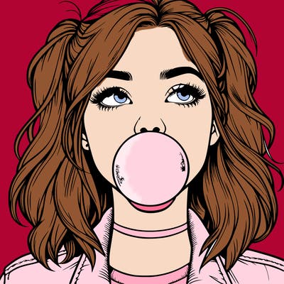 realististic girl blowing bubble -gum