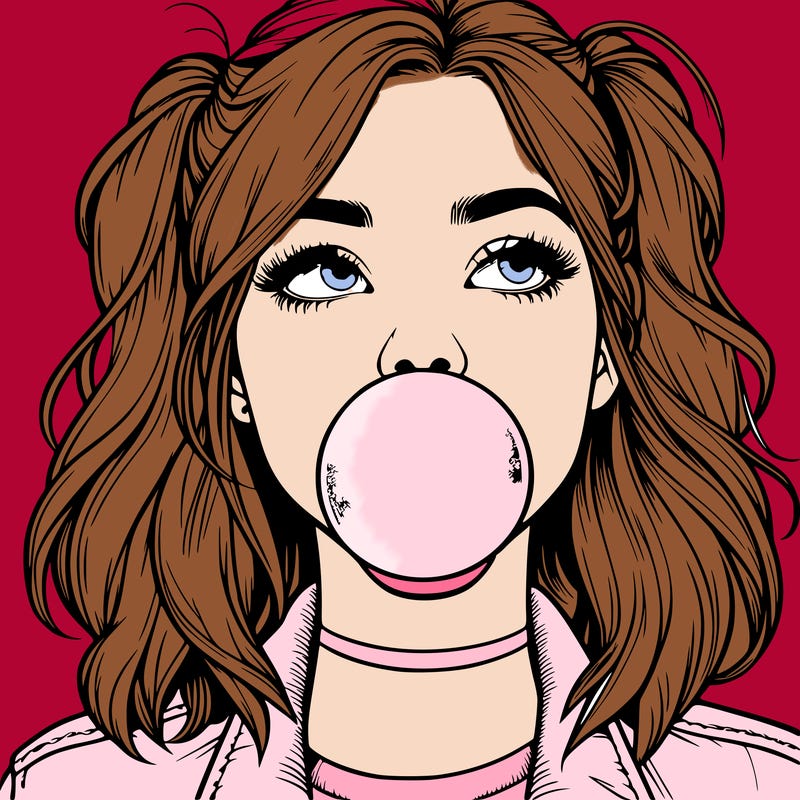 realististic girl blowing bubble -gum