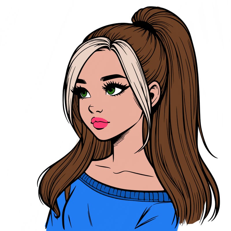 realistic girl with a high ponytail