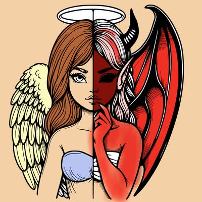 realistic angel half demon