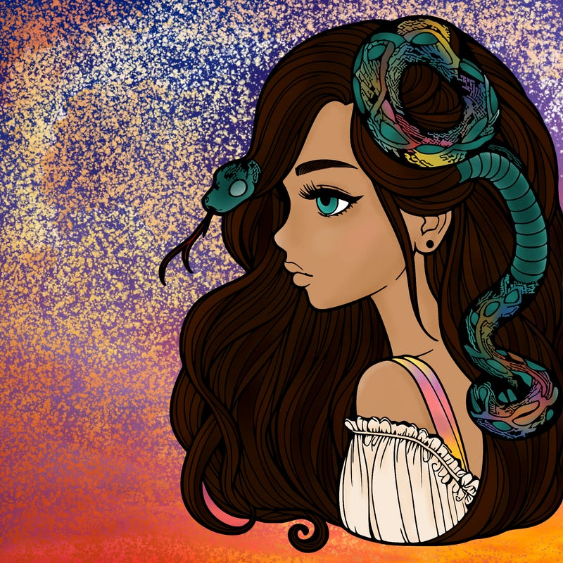 girl with snake hair realistic