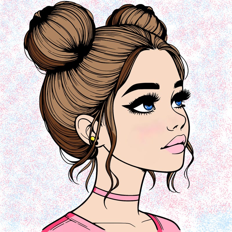 realistic girl with buns on the top of her head