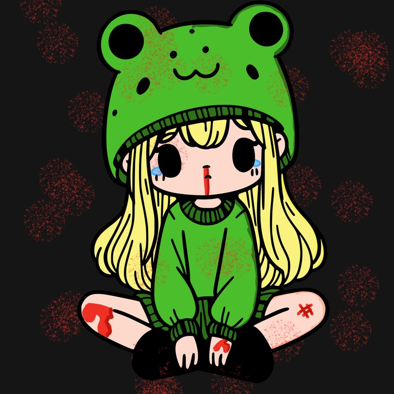 a girl wearing a frog hat and some frog socks