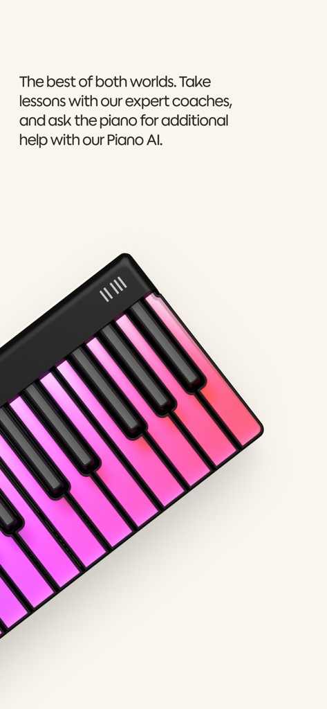 Teclado ROLI luminoso de color rosa con texto promocional para Piano AI