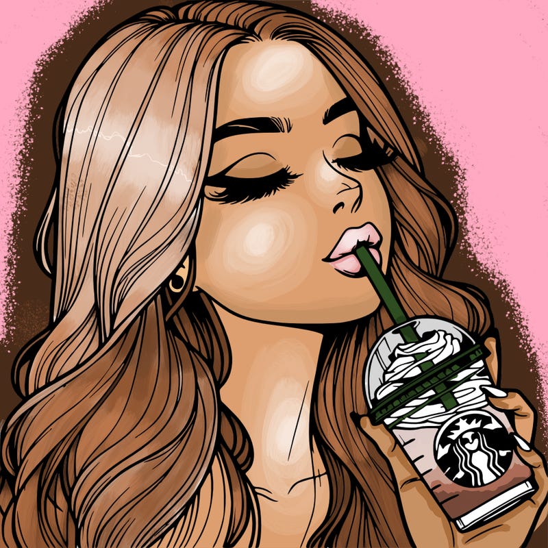 realistic girl drinking starbucks