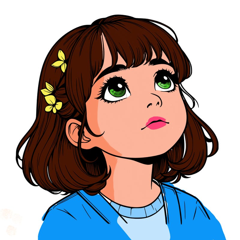 realistic girl looking up