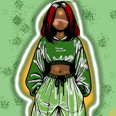 realistic girl faceless with baggy pants and a crop top