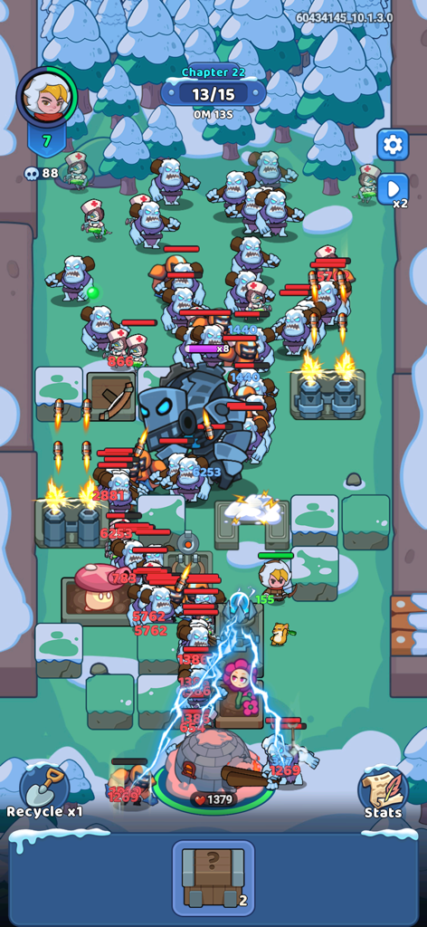Frost Saga: Tower Defense - Frost Saga Tower Defense gameplay showing a snowy level with various towers and monsters.