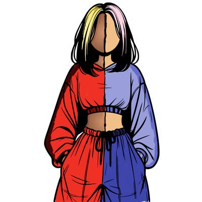 realistic girl faceless with baggy pants and a crop top