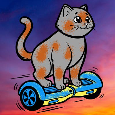 cat riding at hoverboard