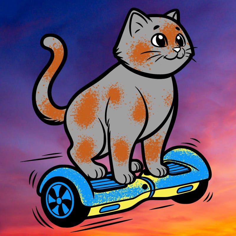cat riding at hoverboard