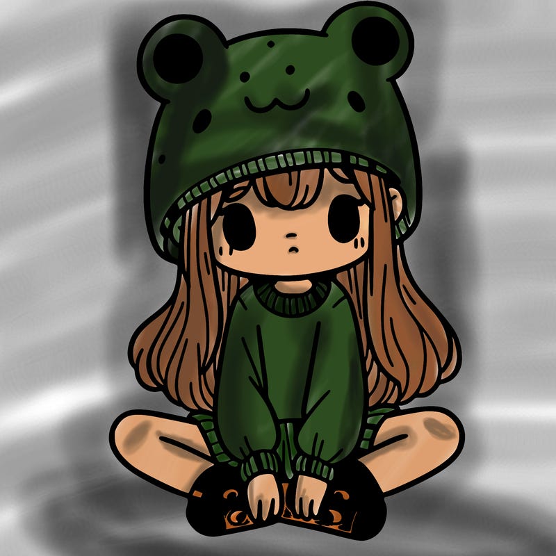 a girl wearing a frog hat and some frog socks