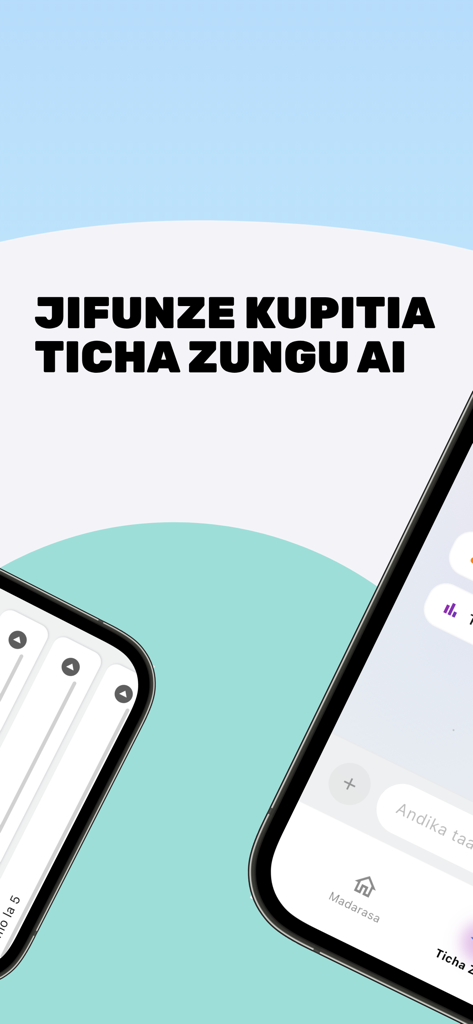 Ticha Zungu - Schermate dell'app mobile Ticha Zungu con mentoring AI e interfaccia di apprendimento