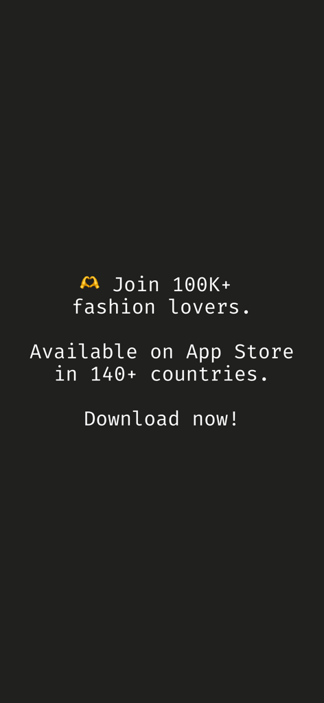 Promotional screen for Get Outfit app highlighting over 100k users and global availability