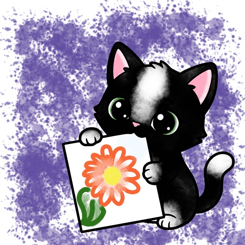 a small cat with a blank sheet of paper in its hand. the cat is sooooooo cute!