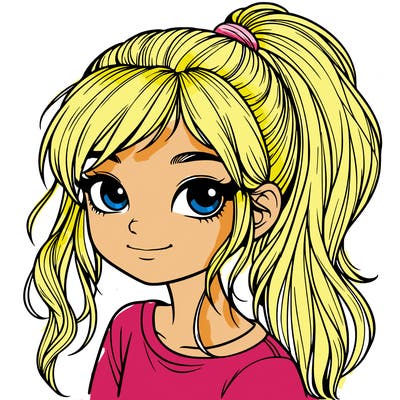 realistic girl with ponytail