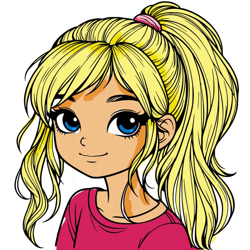 realistic girl with ponytail