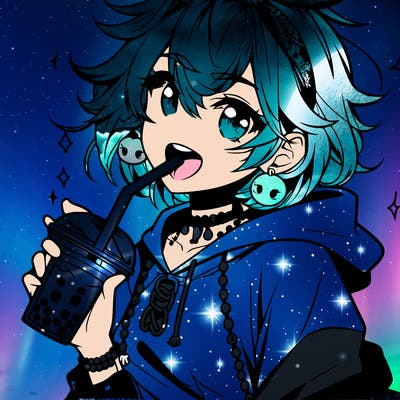 hot baddie anime girl drinking boba and biting the straw