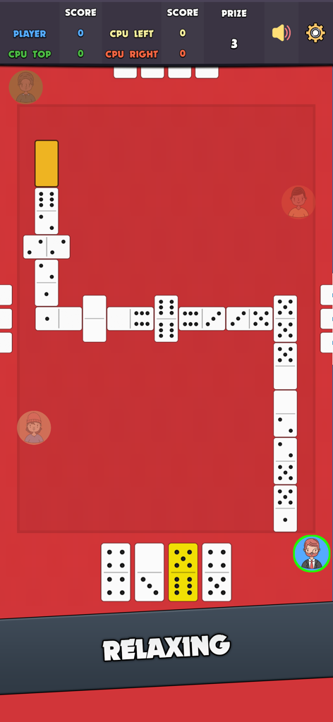 Dominoes: Classic Dominos Game - Mobile gameplay screen of Classic Dominoes with white tiles on a red table and a relaxing game atmosphere.