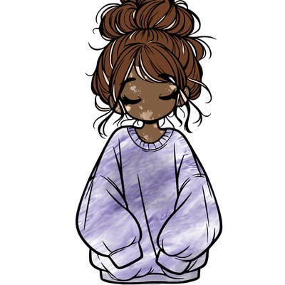 girl with baggy sweatshirt and messy bun