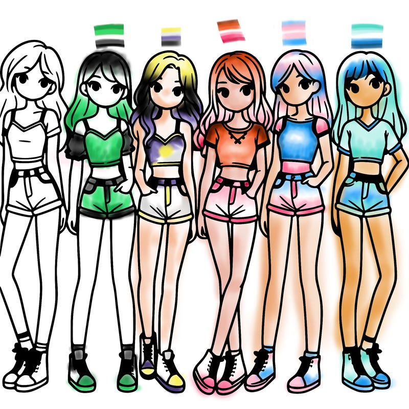 a group of girls wearing crop tops and shorts