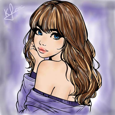 realistic girl with bangs looking over her shoulder