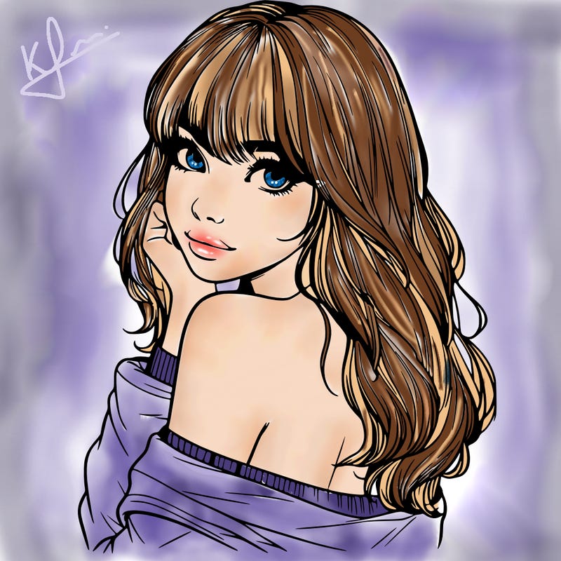 realistic girl with bangs looking over her shoulder