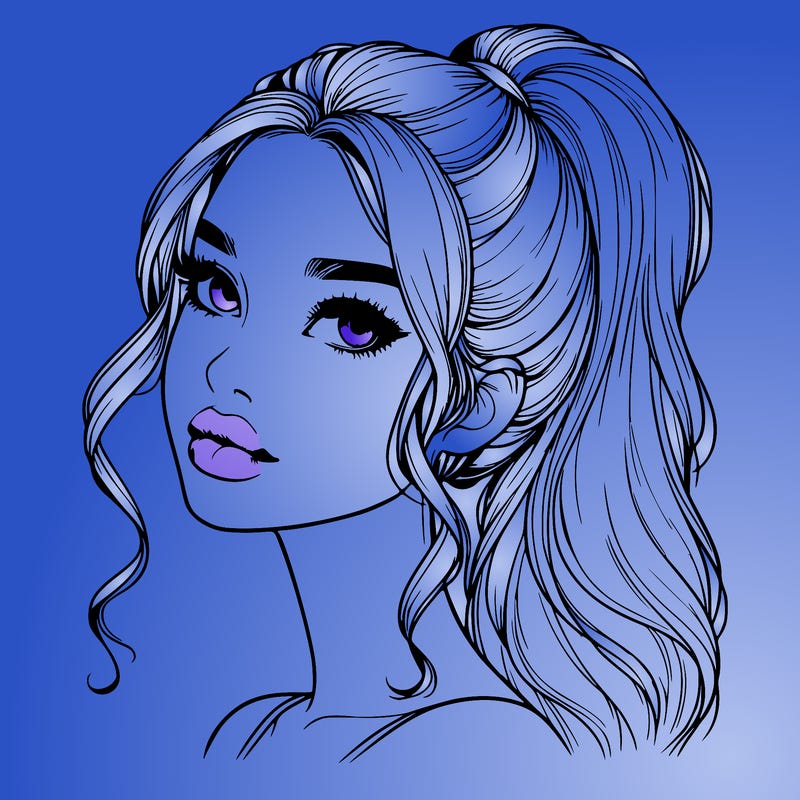 realistic girl with a ponytail on her hair and lips