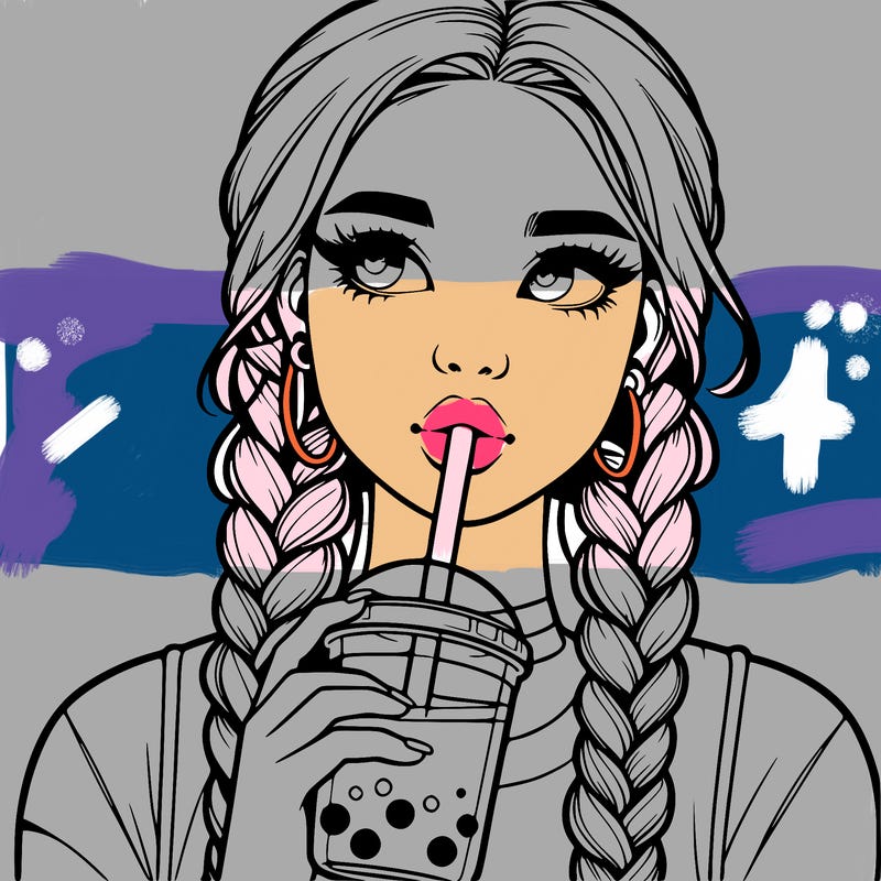 realistic girl with braided hair drinking boba