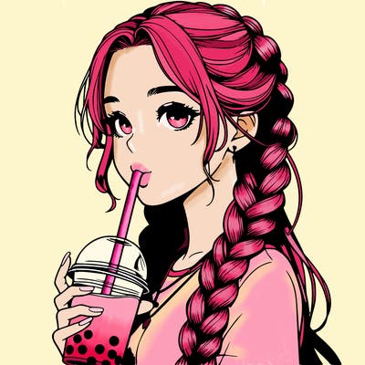 realistic girl with braided hair drinking boba