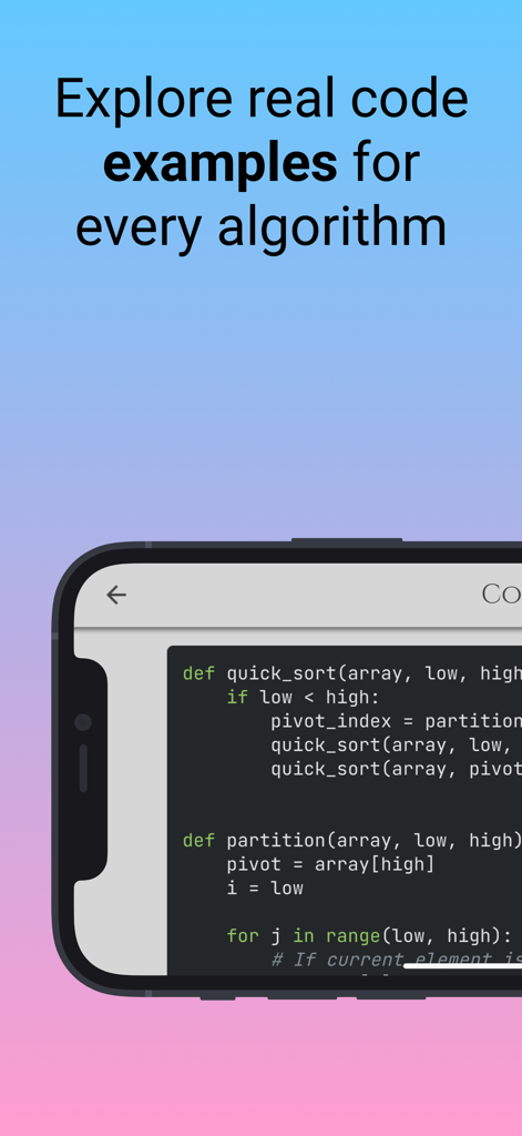 Python code implementation for quick sort algorithm in the VisiGrab app