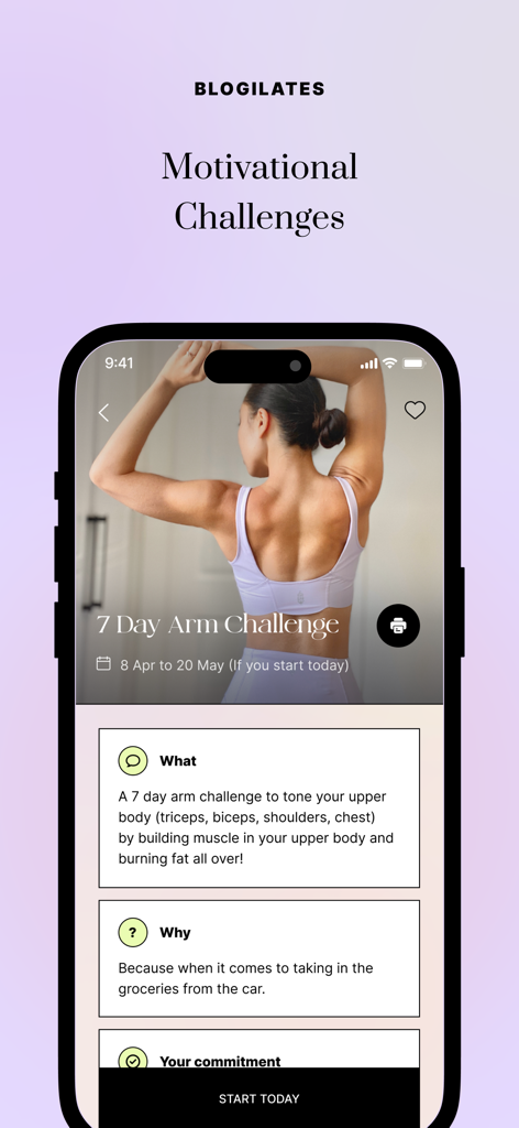 Body by Blogilates - The motivational 7 Day Arm Challenge screen in the Body by Blogilates fitness app