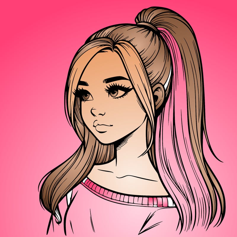realistic girl with a high ponytail