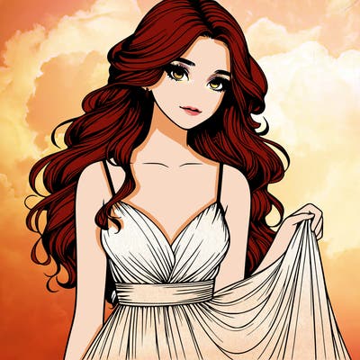 realistic girl in flowy silky prom dress