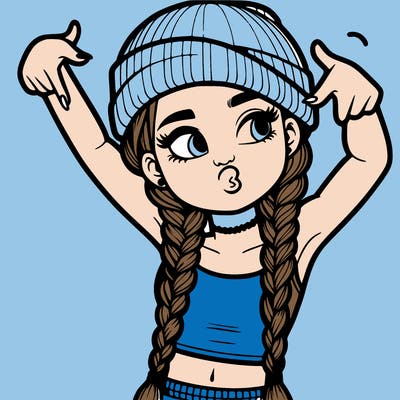 realistic teenage girl with braids and a beanie and crop top doing 🫶🏼