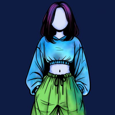 realistic girl faceless with baggy pants and a crop top