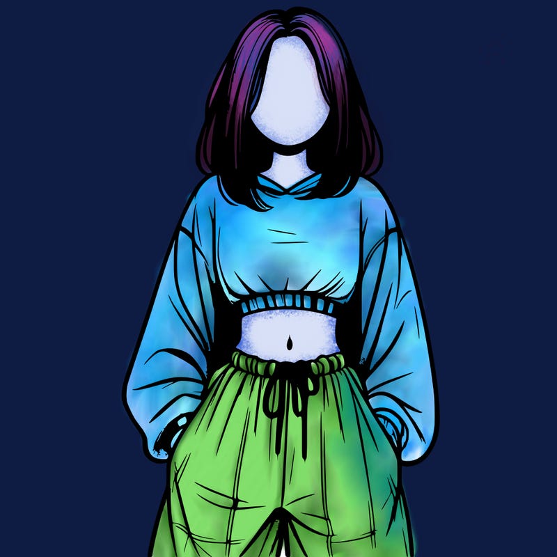 realistic girl faceless with baggy pants and a crop top