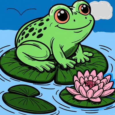 cute frog on a lilly pad on top of water