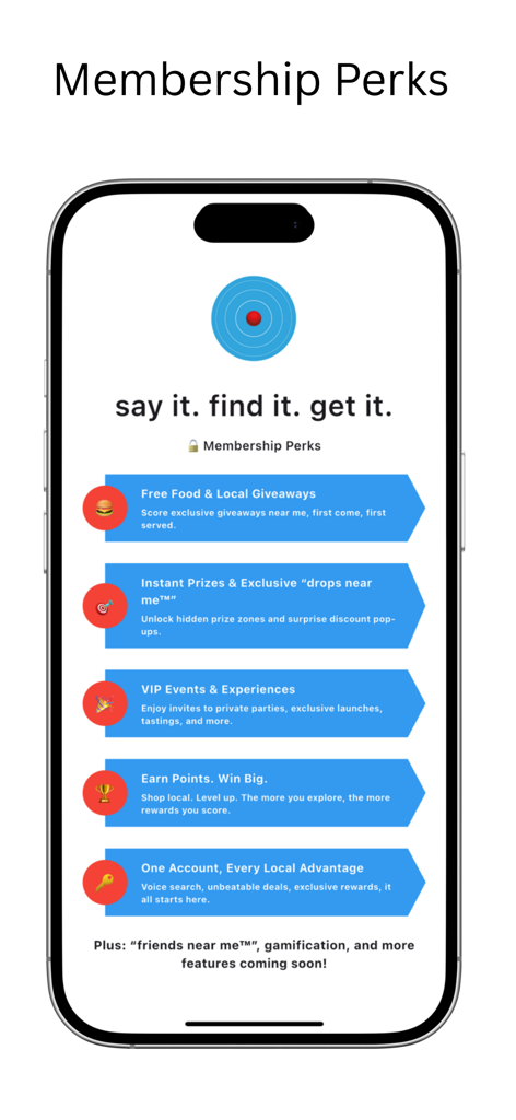 near me ® - The near me app membership perks screen showing local rewards and prizes