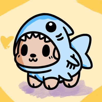 cute dog wearing a shark costume