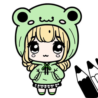 cute girl in a cute froggy hoodie