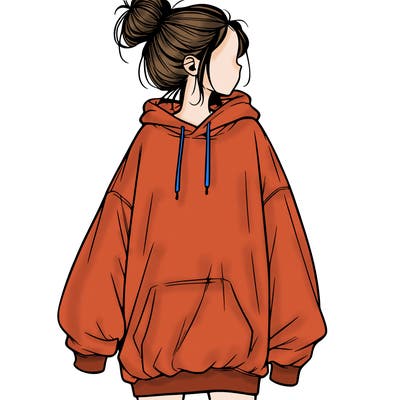 realistic girl with a oversized sweatshirt on and a bun