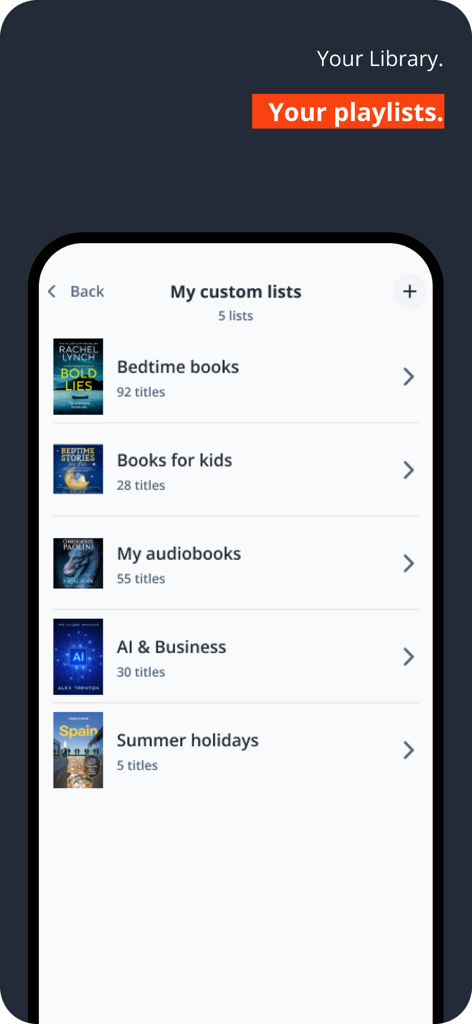 YouScribe mobile app interface showing personalized reading lists for ebooks and audiobooks