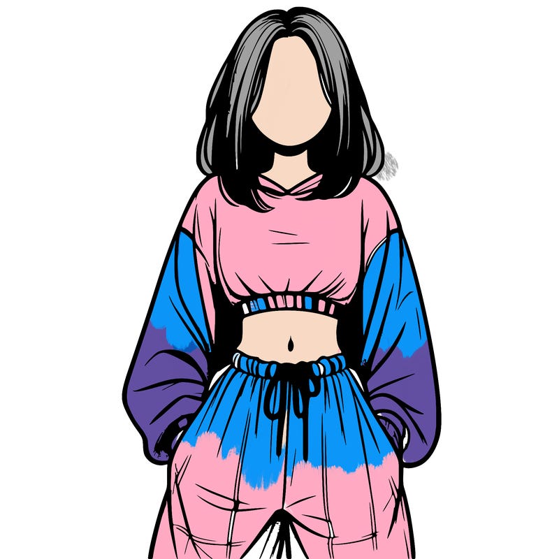 realistic girl faceless with baggy pants and a crop top
