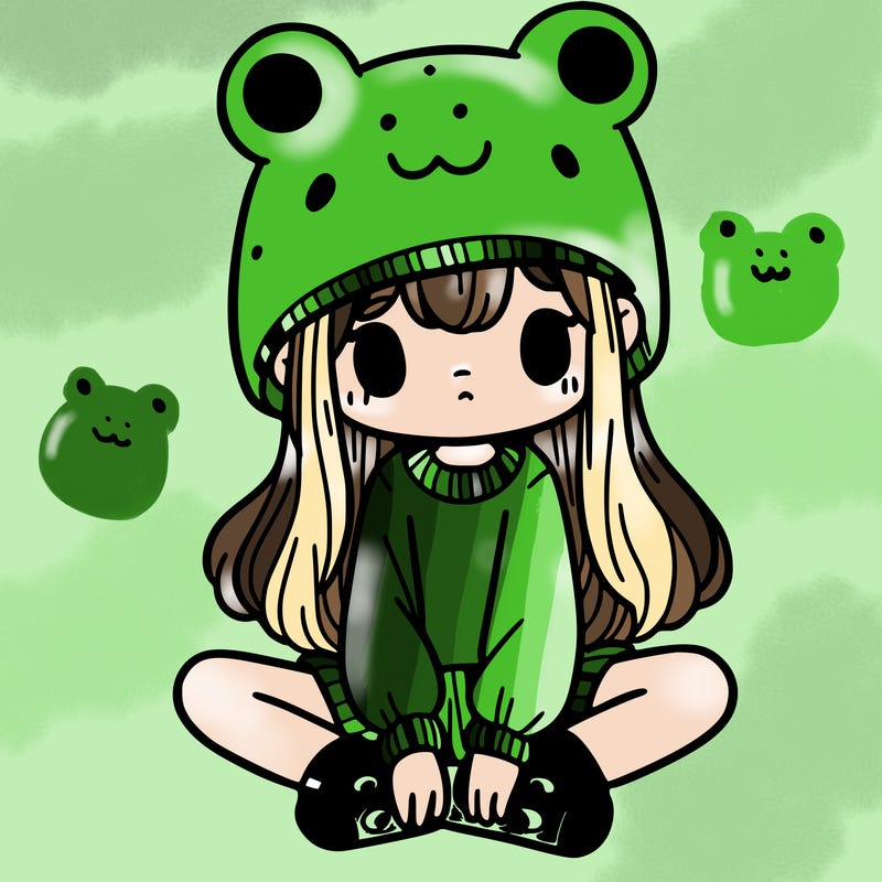 a girl wearing a frog hat and some frog socks